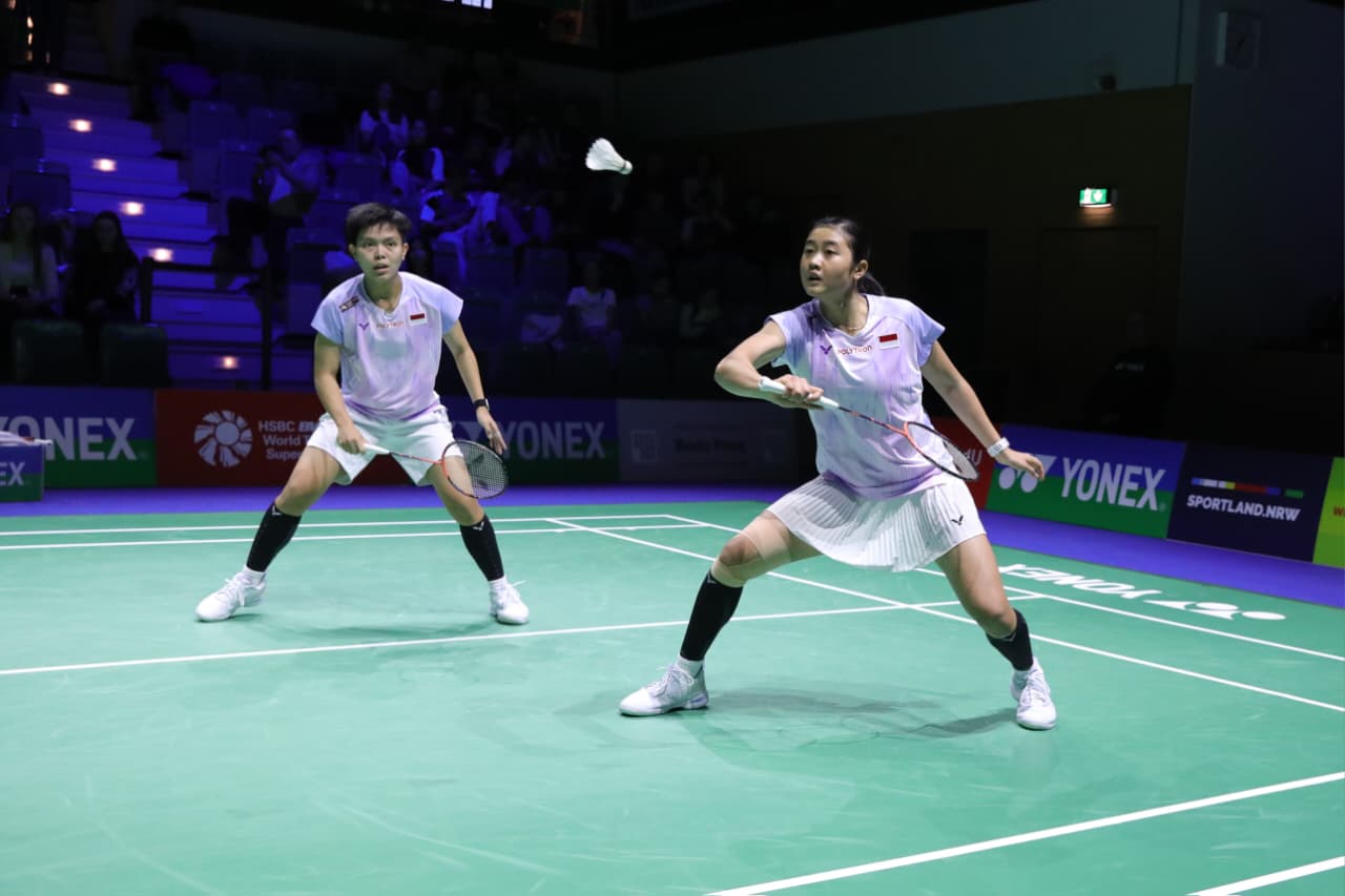 Siti Fadia Silva Ramadhanti/ Amallia Cahaya Pratiwi saat tampil di babak perempat final German Open 2026 melawan Lui Lok Lok/Tsang Hiu Yan dari Hongkong pada Sabtu WIB (28/2/2026).