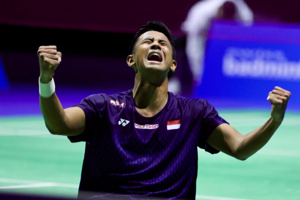 Kegembiraan Alwi Farhan usai memastikan lolos ke final Swiss Open 2026.